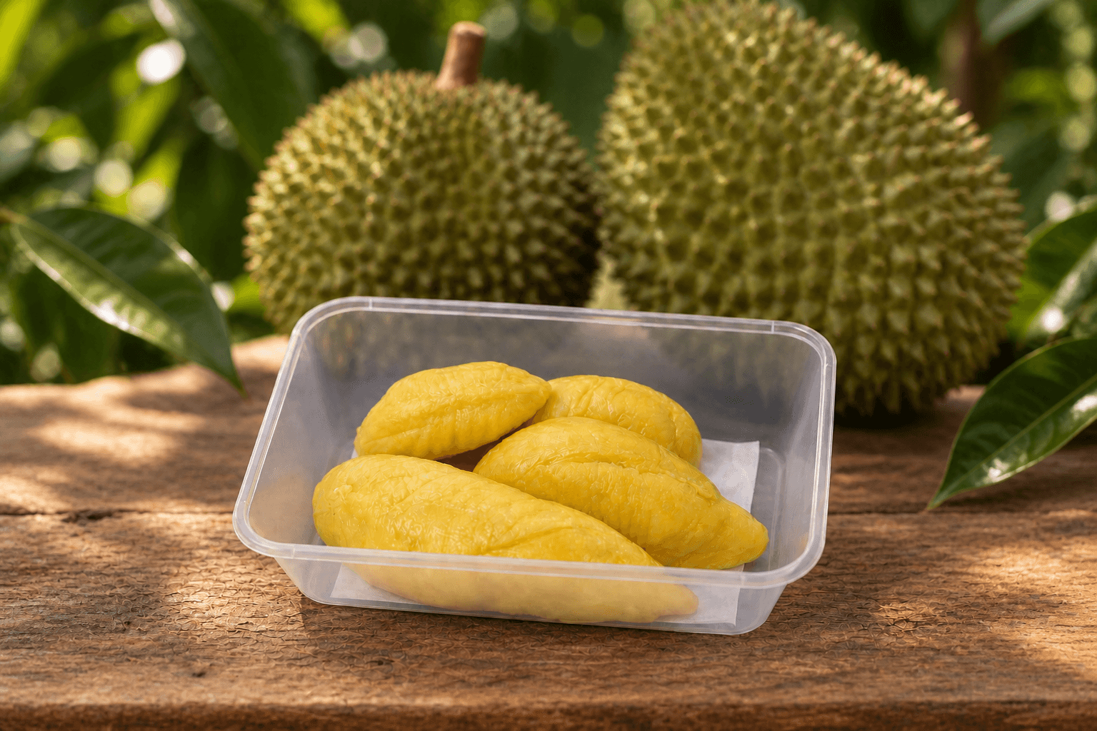 Durian pulp in a container